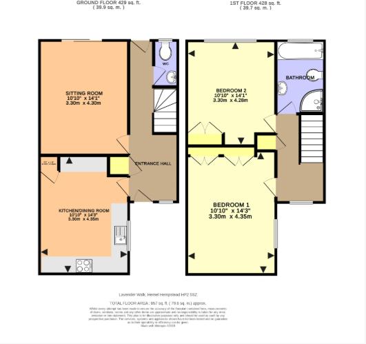 Floorplan for Lavender Walk, Hemel Hempstead, Hertfordshire, HP2 5SZ