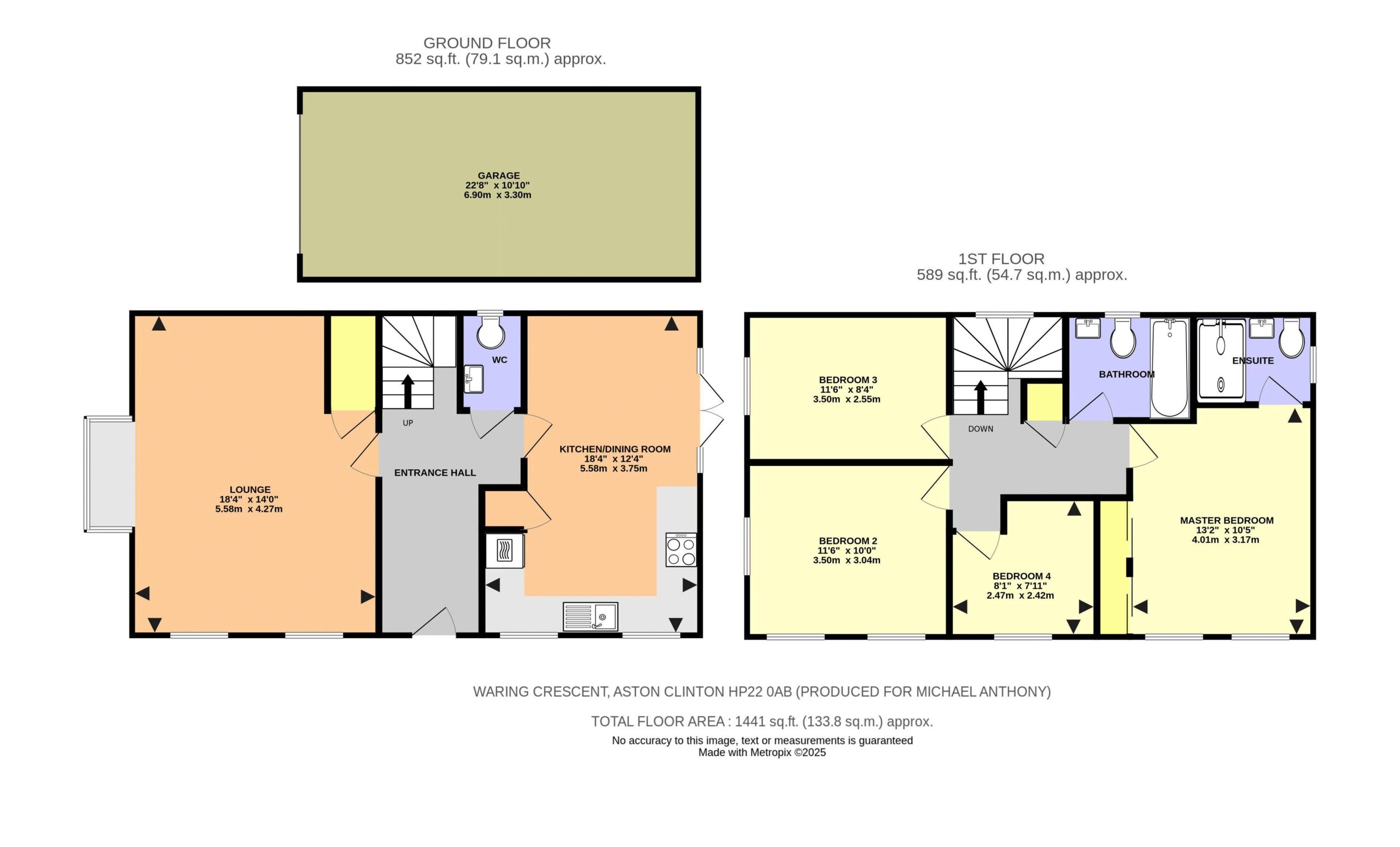 Floorplan for Waring Crescent, Aston Clinton, Buckinghamshire, HP22 0AB