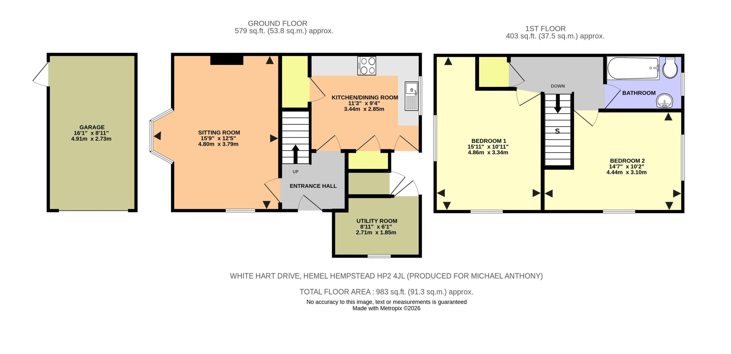 Floorplan for White Hart Drive, Hemel Hempstead, Hertfordshire, HP2 4JL