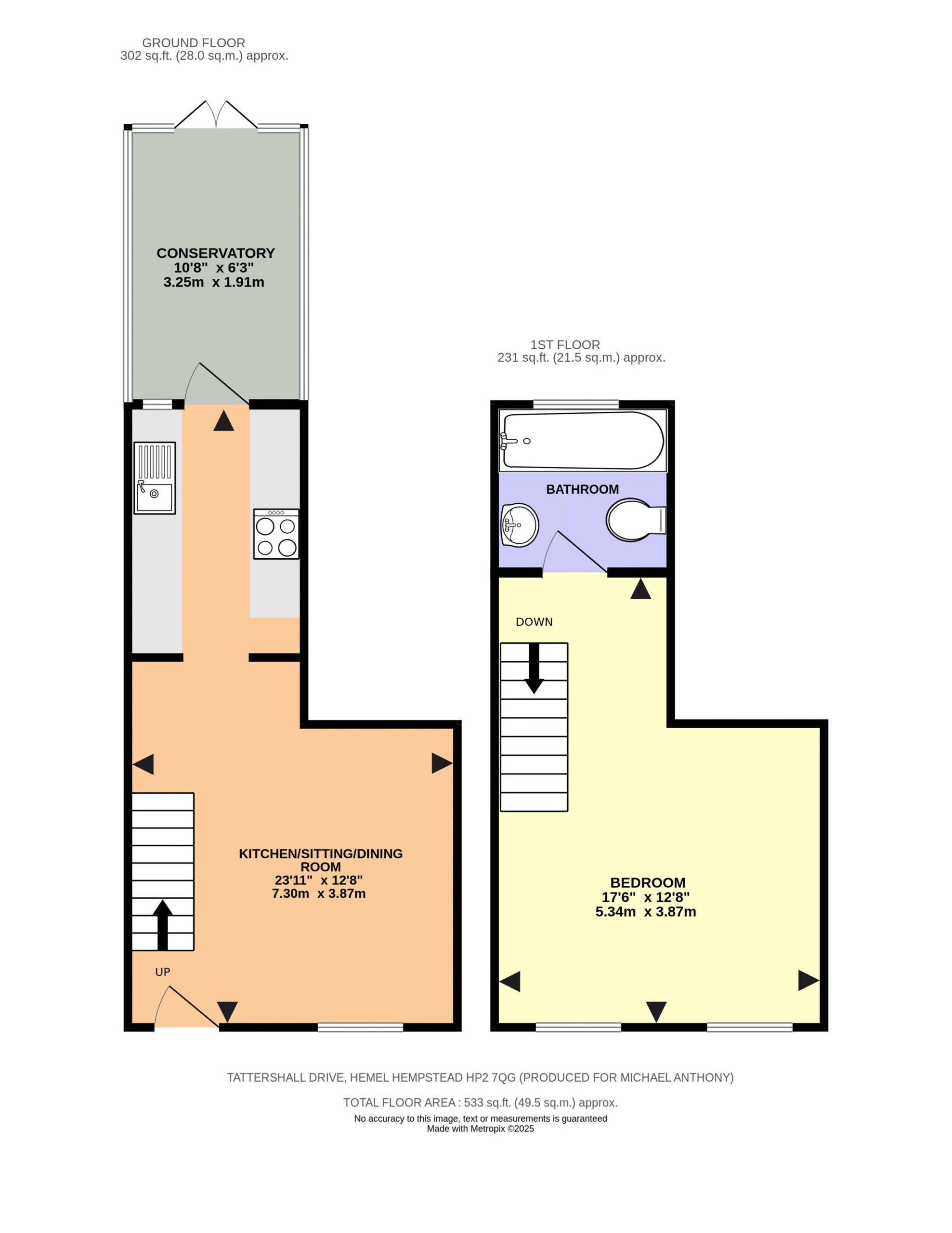 Floorplan for Tattershall Drive, Hemel Hempstead, Hertfordshire, HP2 7QG