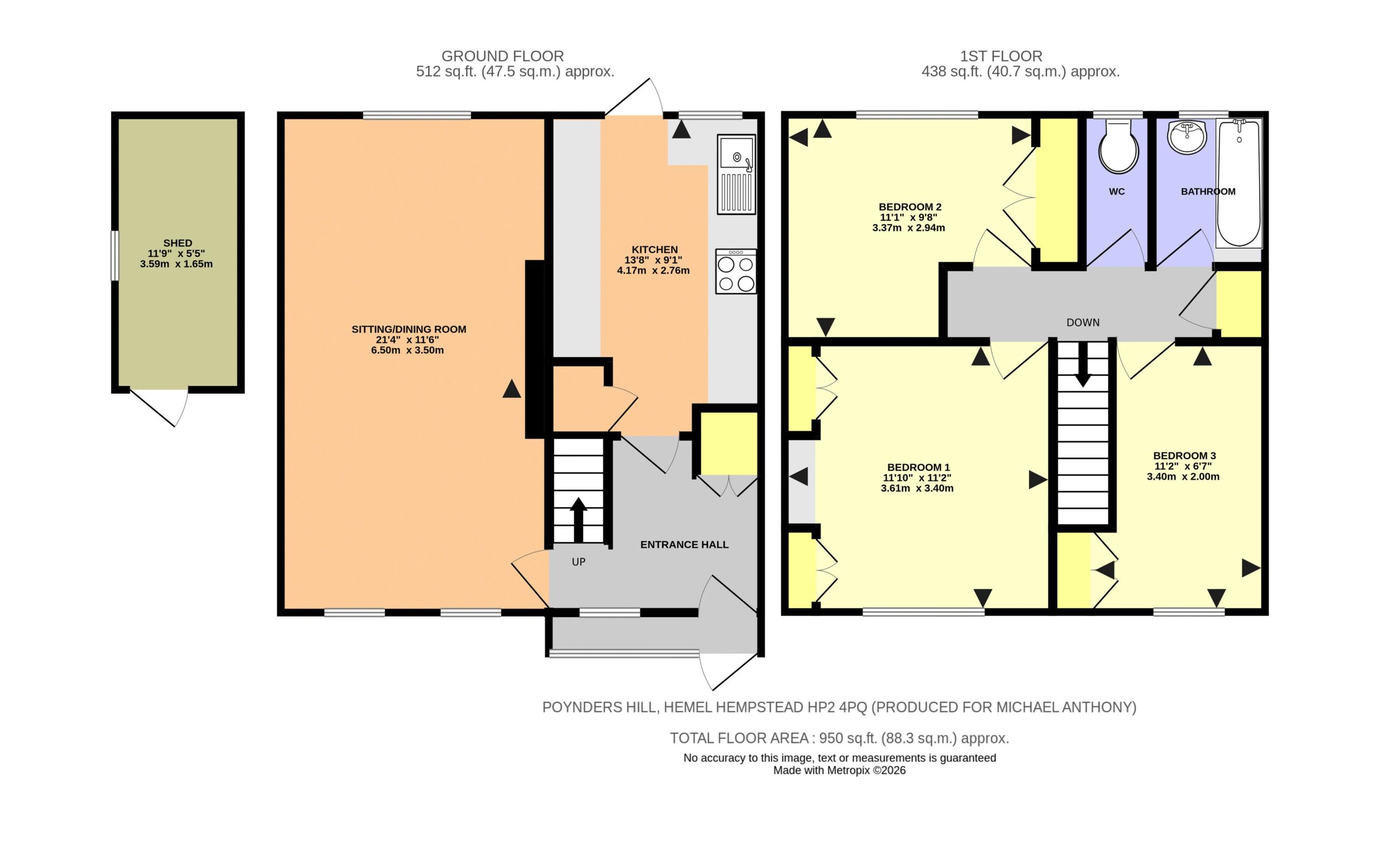 Floorplan for Poynders Hill, Hemel Hempstead, Hertfordshire, HP2 4PQ