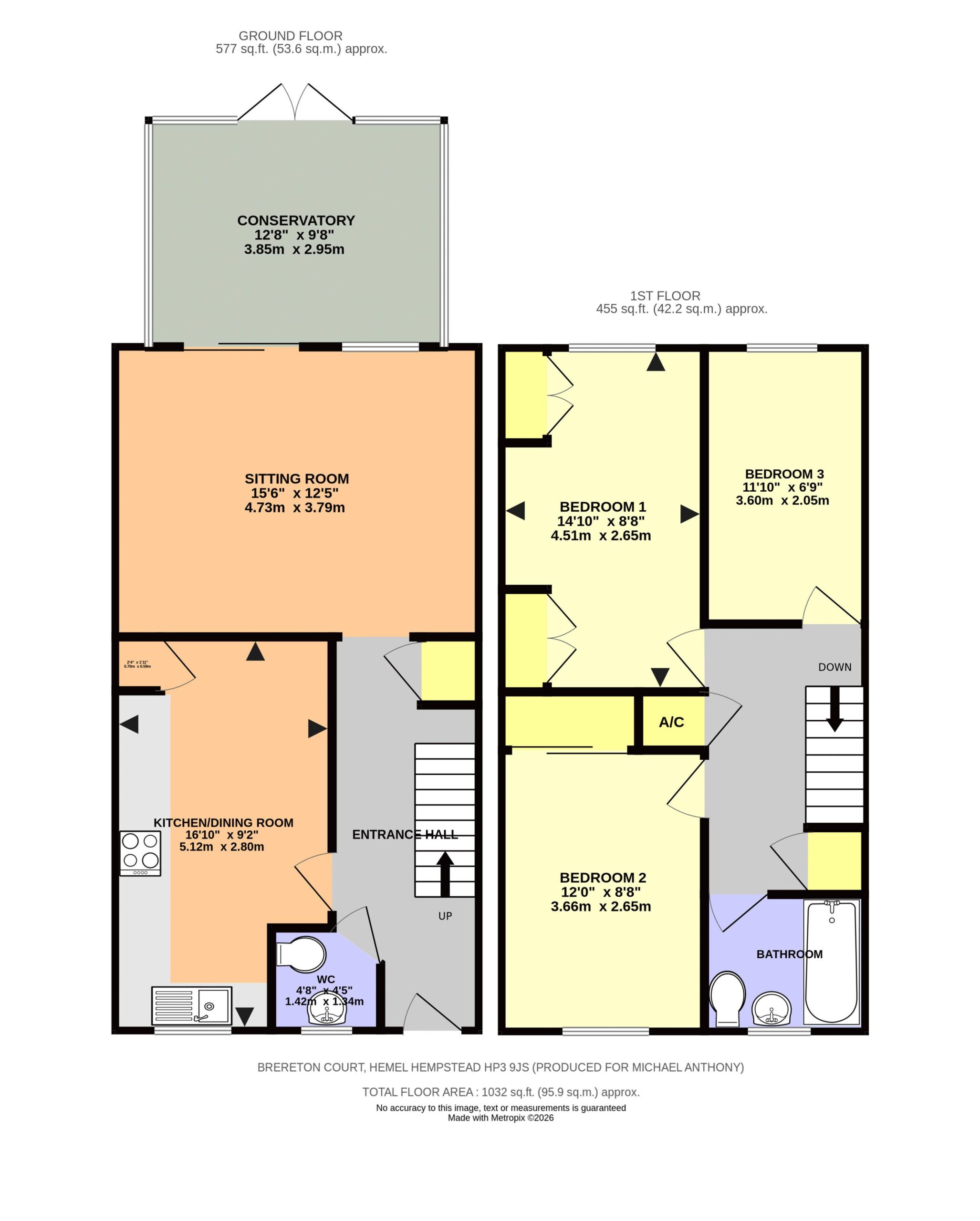 Floorplan for Brereton Court, Hemel Hempstead, Hertfordshire, HP3 9JS
