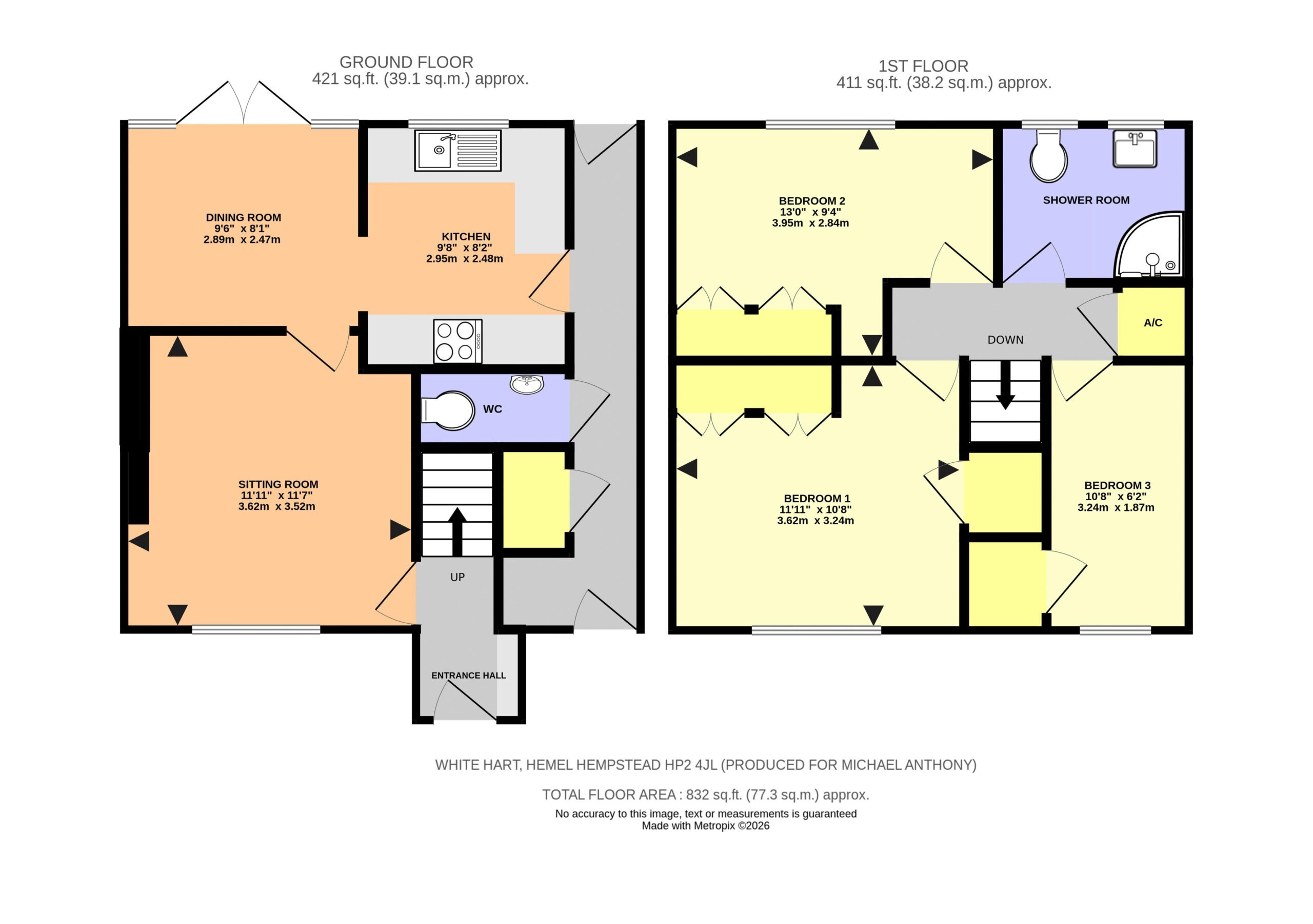 Floorplan for White Hart Drive, Hemel Hempstead, Hertfordshire, HP2 4JL