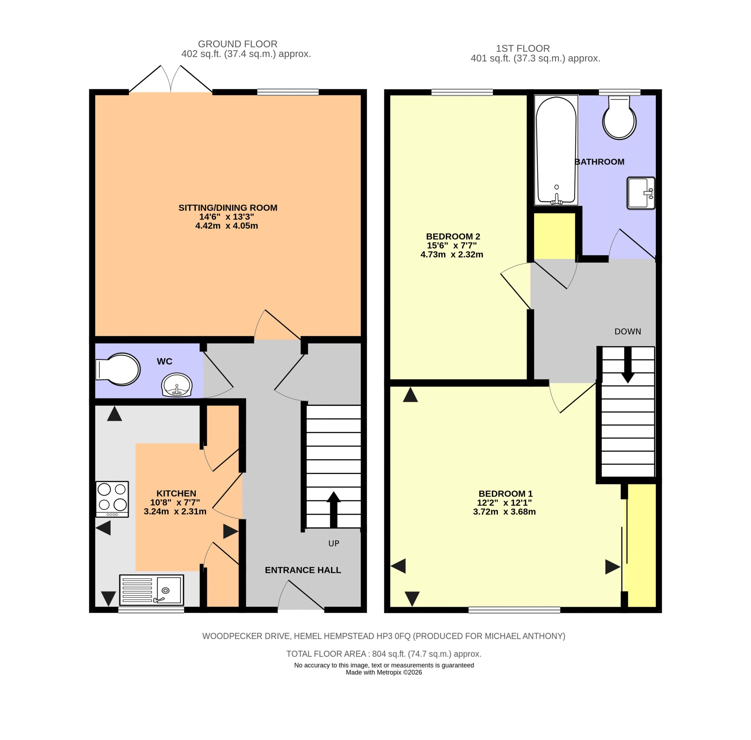 Floorplan for Woodpecker Drive, Hemel Hempstead, Hertfordshire, HP3 0FQ