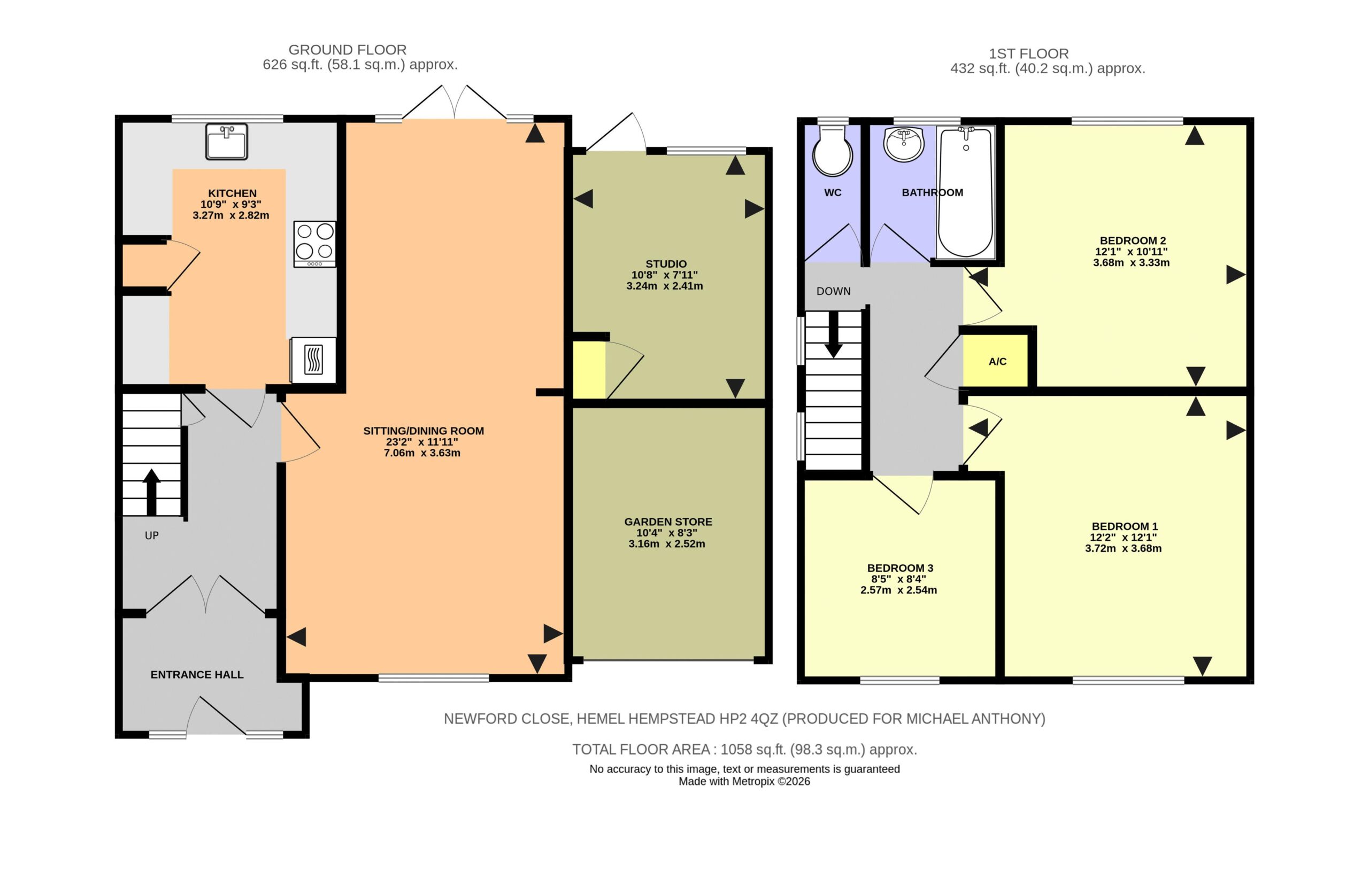 Floorplan for Newford Close, Hemel Hempstead, Hertfordshire, HP2 4QZ