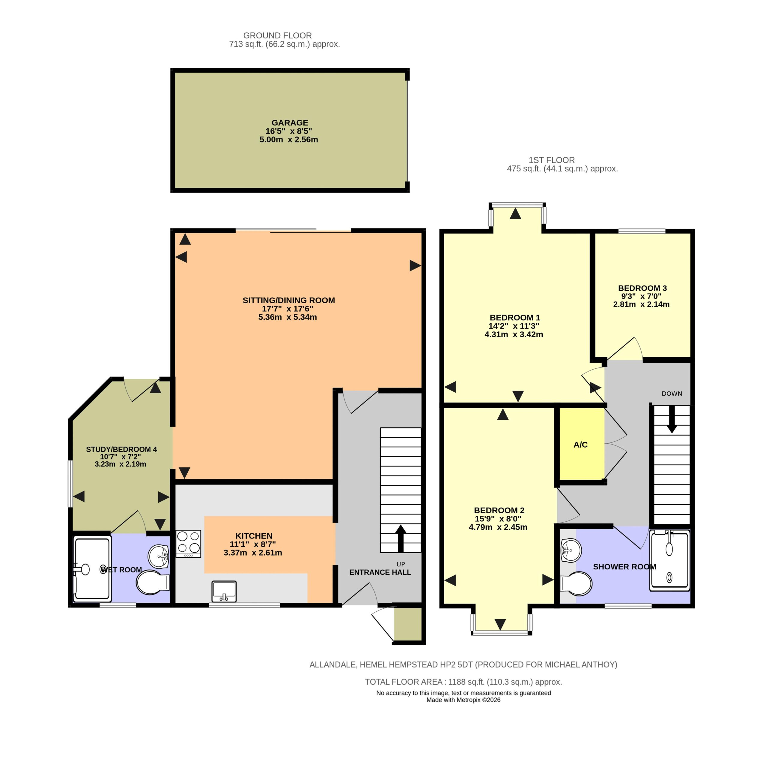 Floorplan for Allandale, Hemel Hempstead, Hertfordshire, HP2 5DT