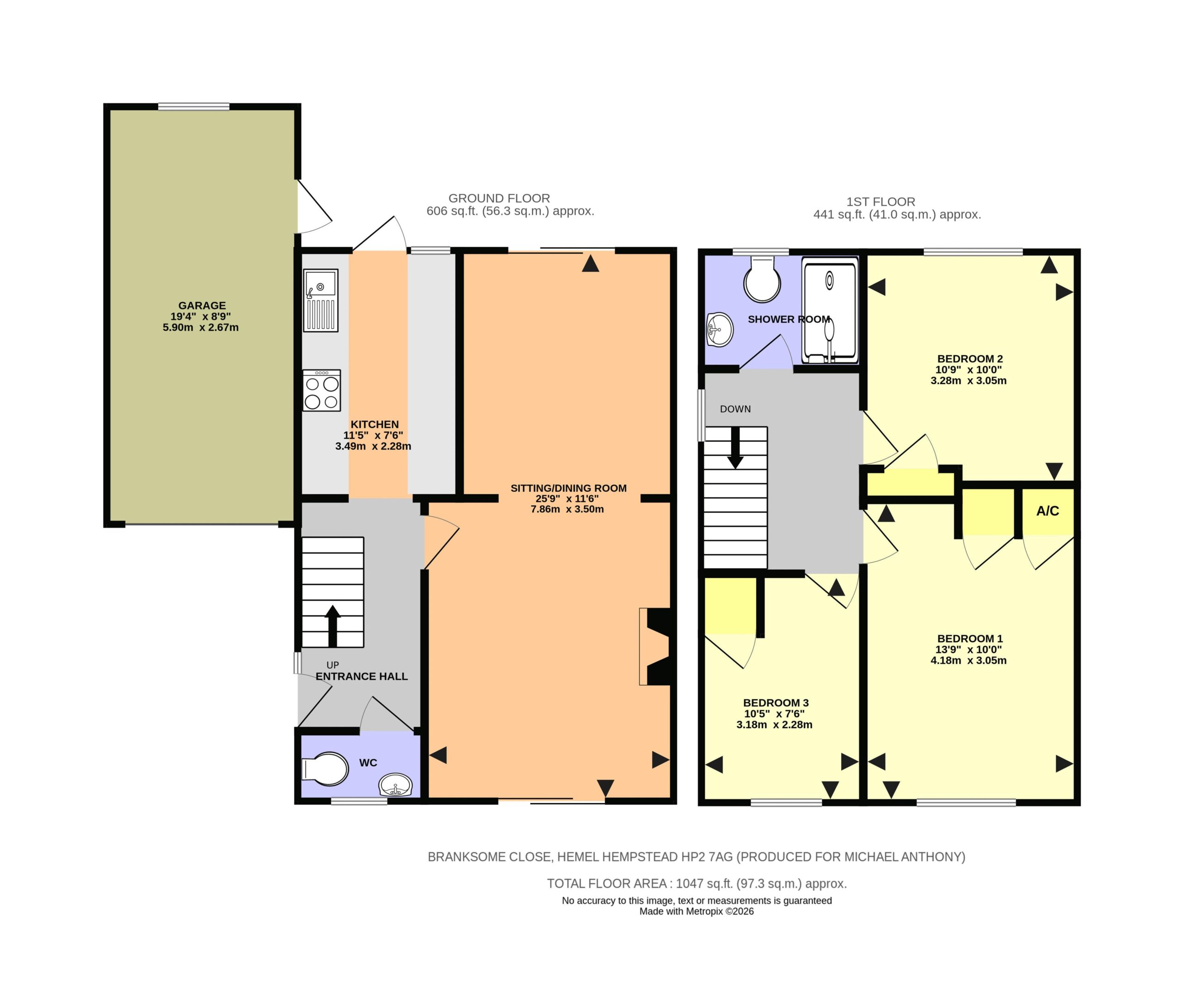 Floorplan for Branksome Close, Hemel Hempstead, Hertfordshire, HP2 7AG