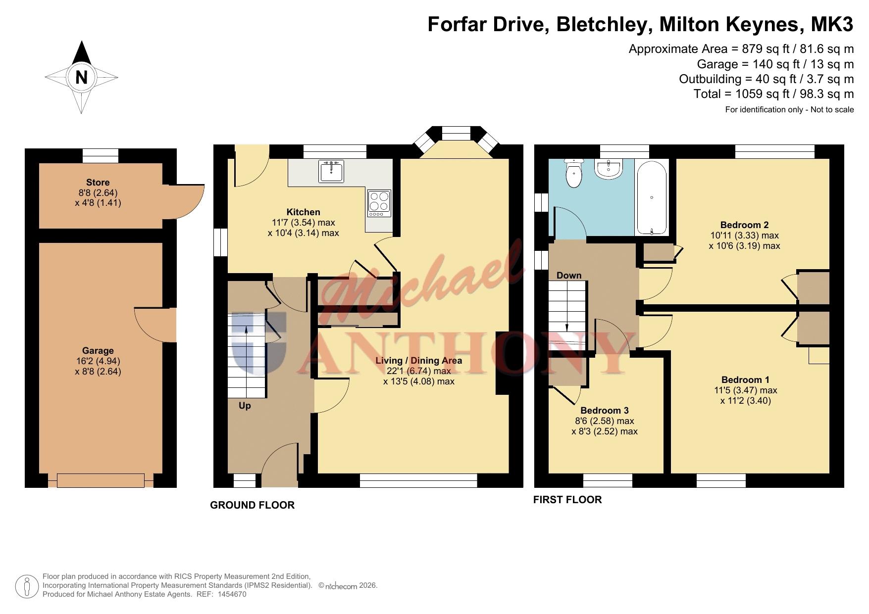 Floorplan for Forfar Drive, Bletchley, Milton Keynes, Buckinghamshire, MK3 7LS