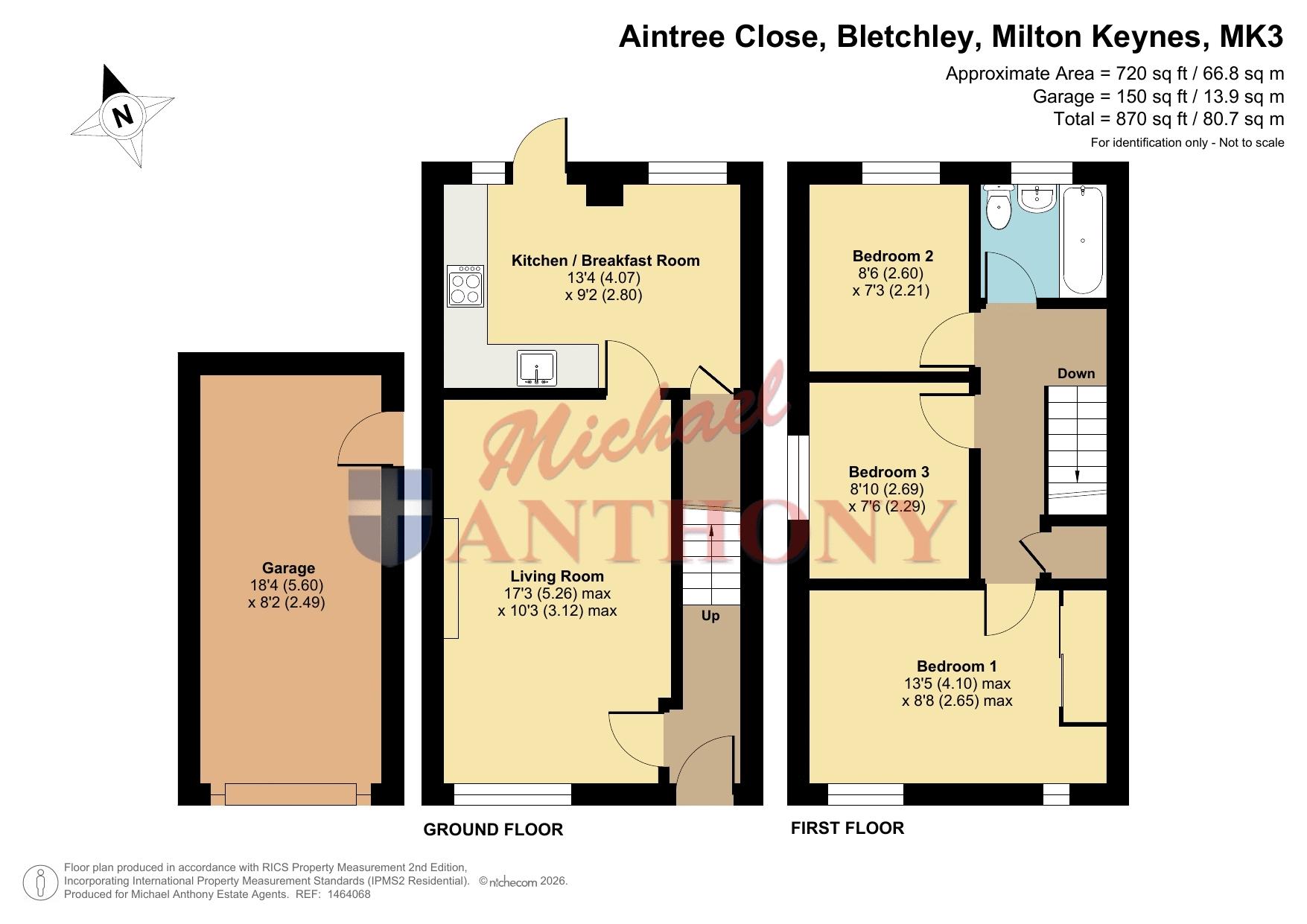 Floorplan for Aintree Close, Bletchley, Milton Keynes, Buckinghamshire, MK3 5LP