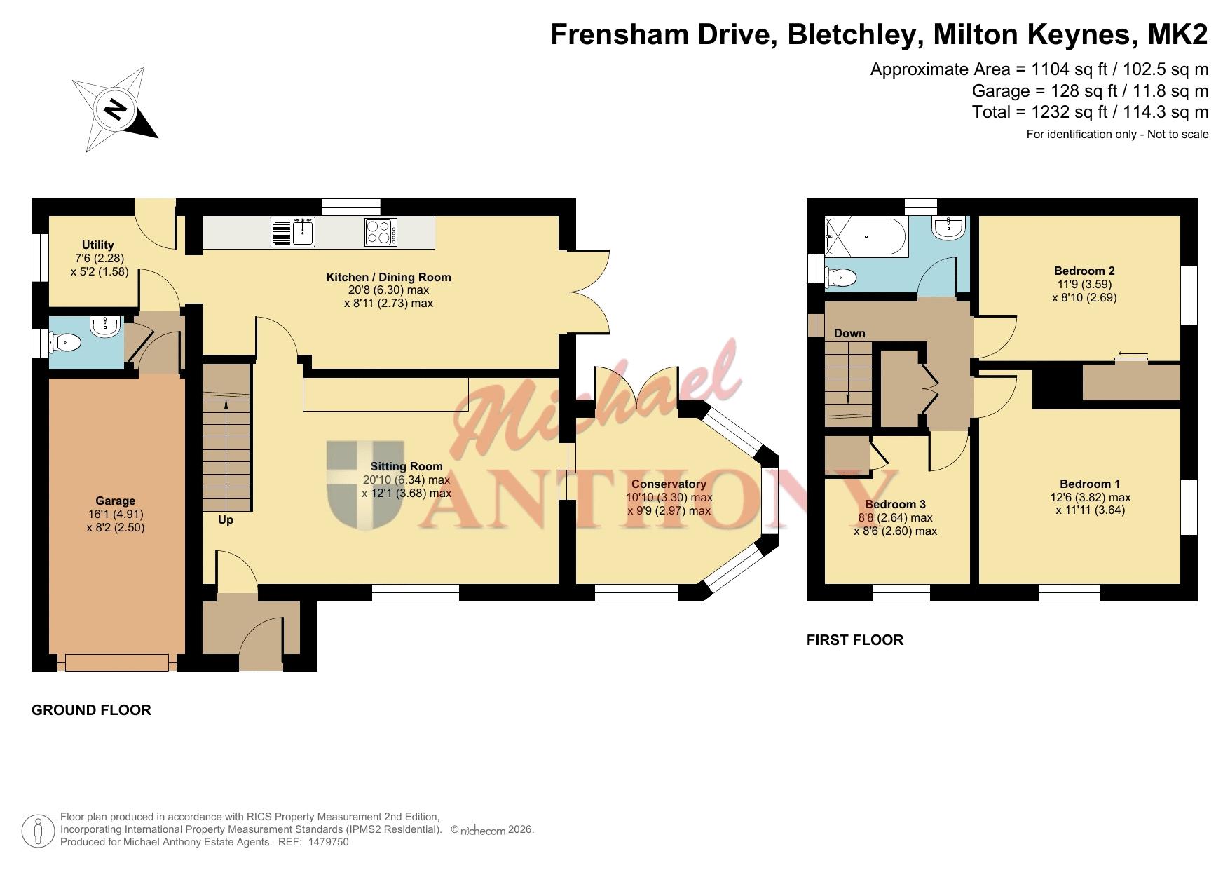 Floorplan for Frensham Drive, Bletchley, Milton Keynes, Buckinghamshire, MK2 3AP