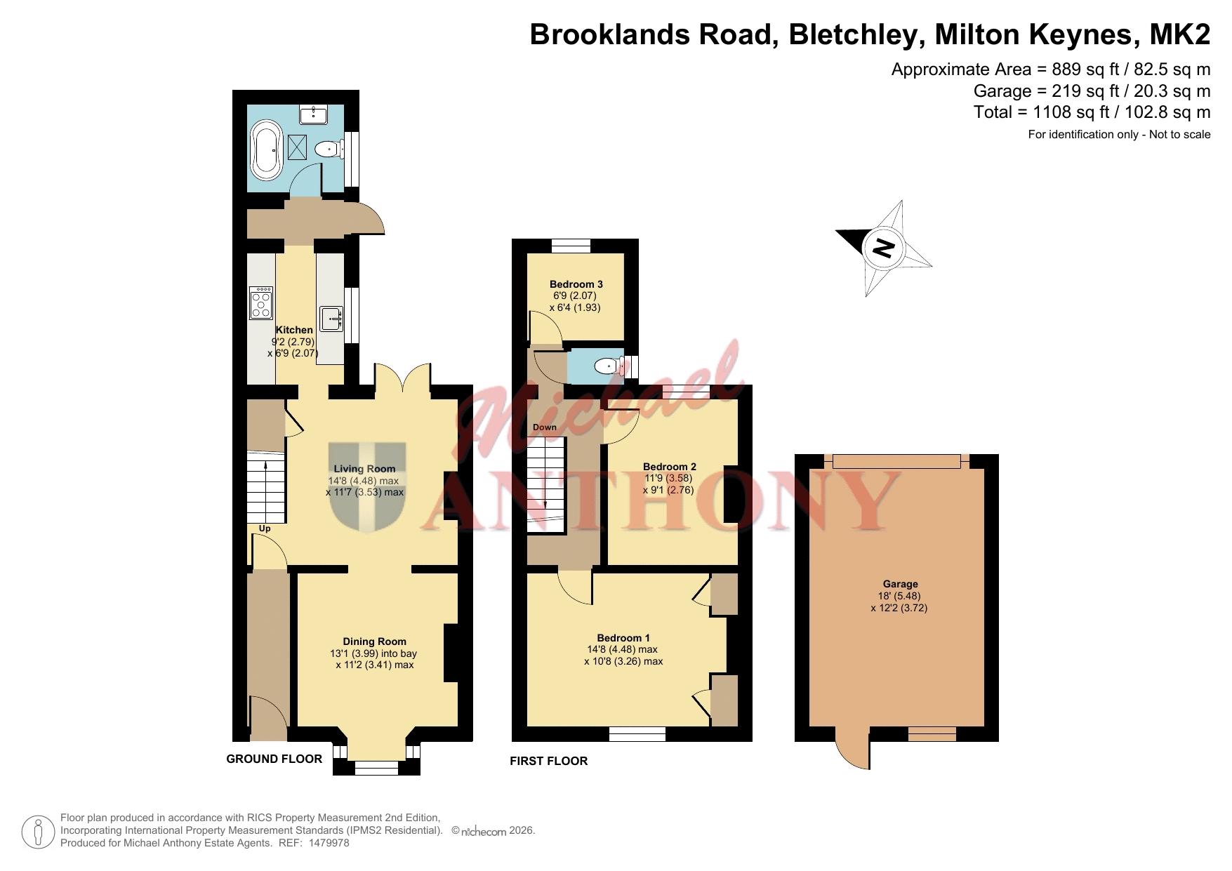 Floorplan for Brooklands Road, Bletchley, Milton Keynes, Buckinghamshire, MK2 2RH