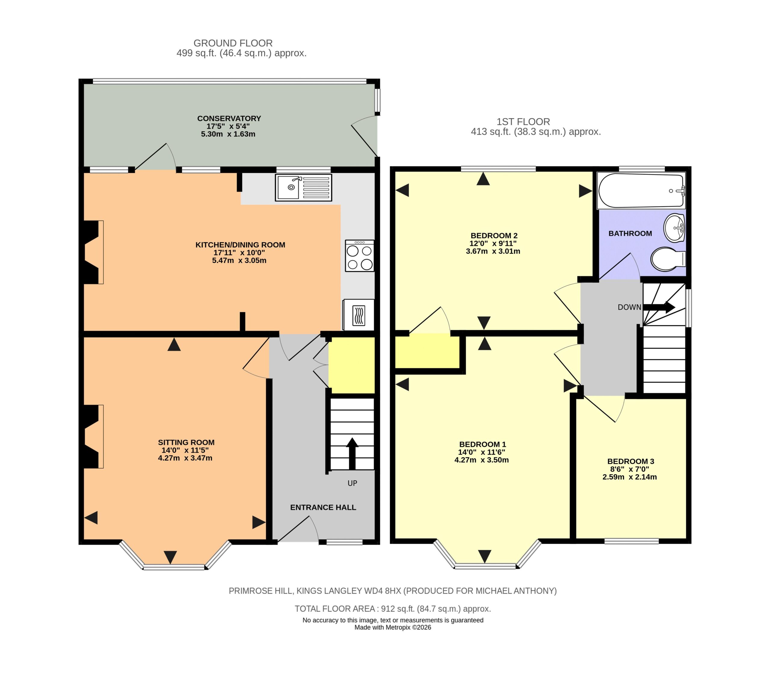 Floorplan for Primrose Hill, Kings Langley, Hertfordshire, WD4 8HX