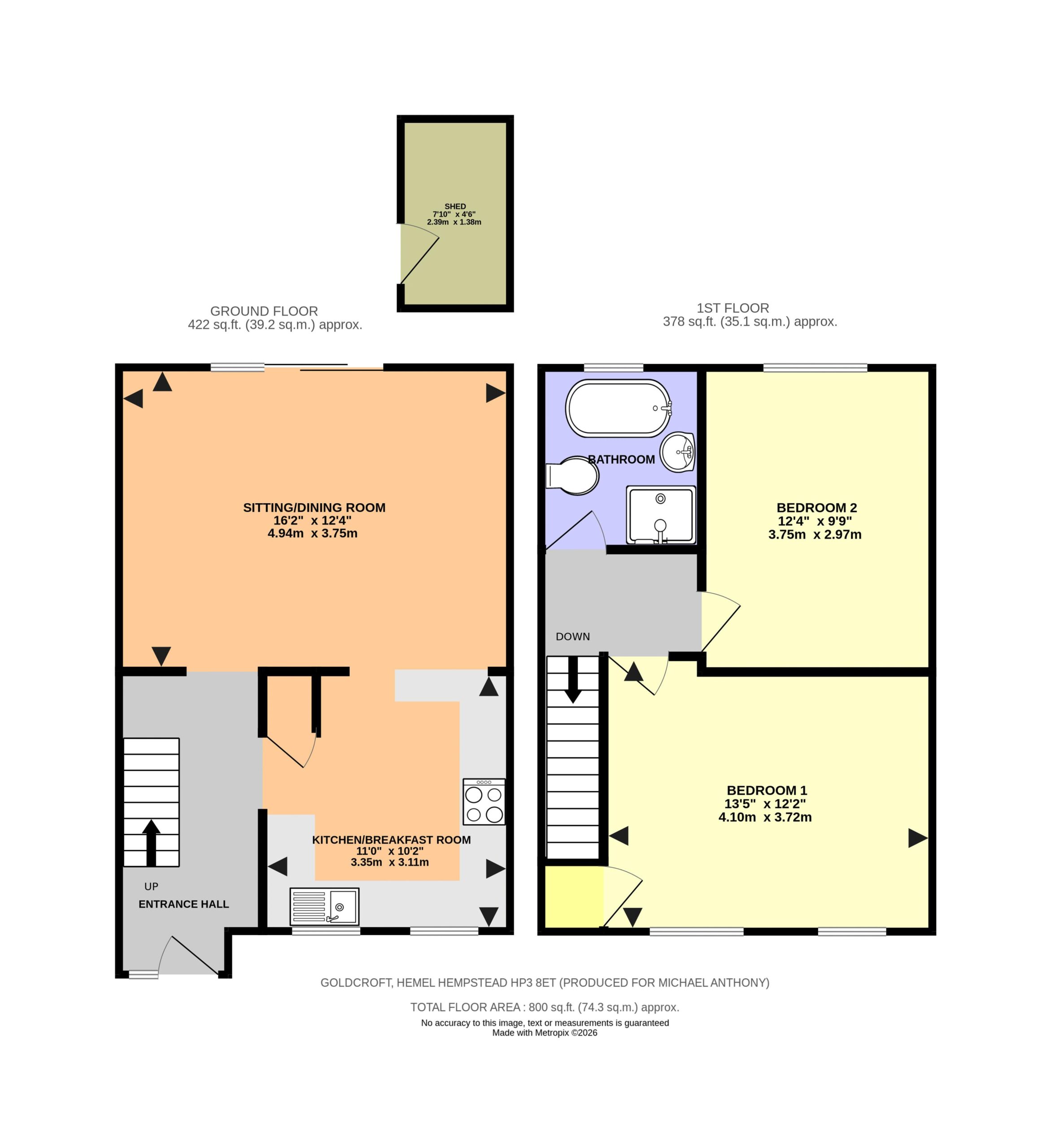 Floorplan for Goldcroft, Hemel Hempstead, Hertfordshire, HP3 8ET