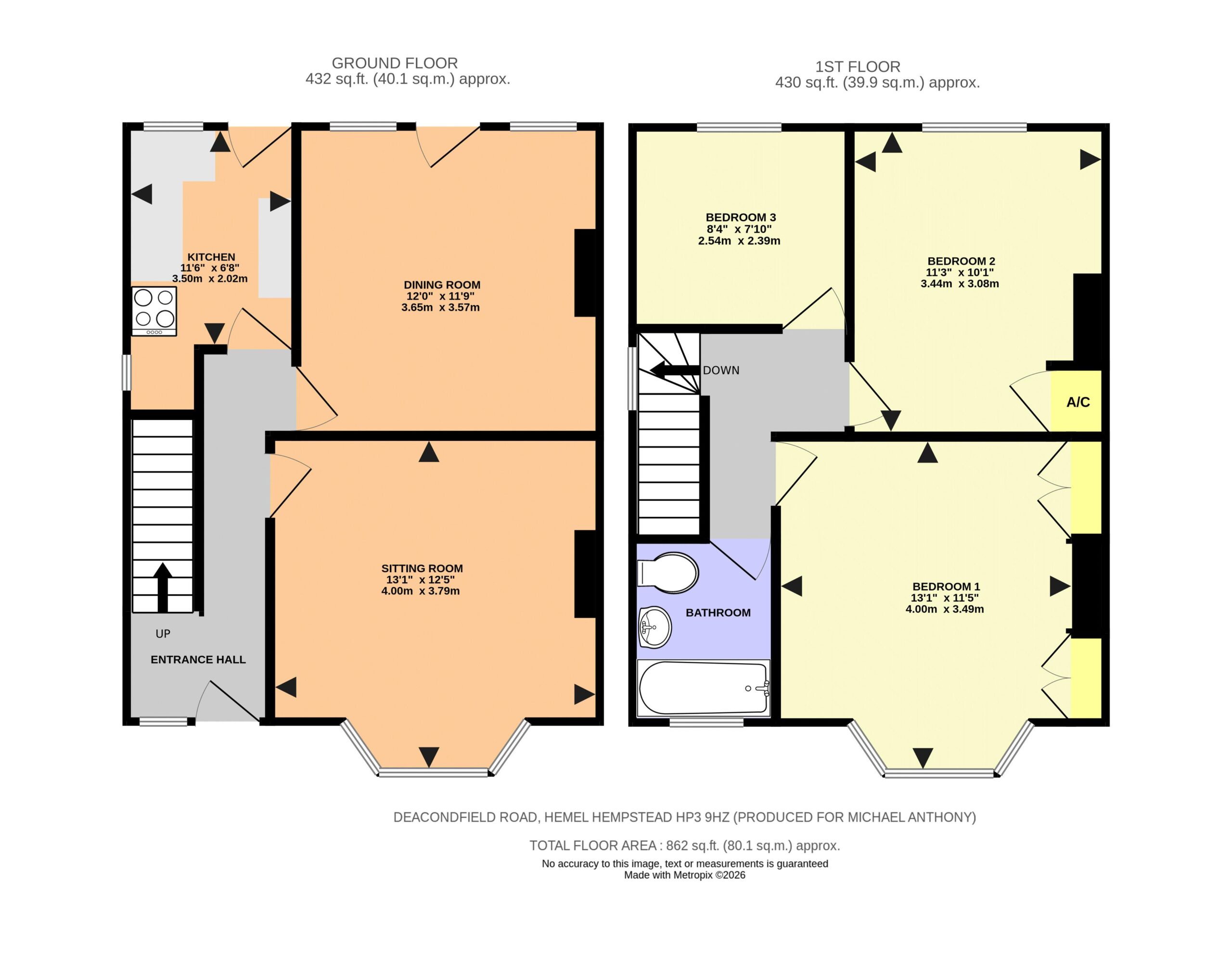 Floorplan for Deaconsfield Road, Hemel Hempstead, Hertfordshire, HP3 9HZ