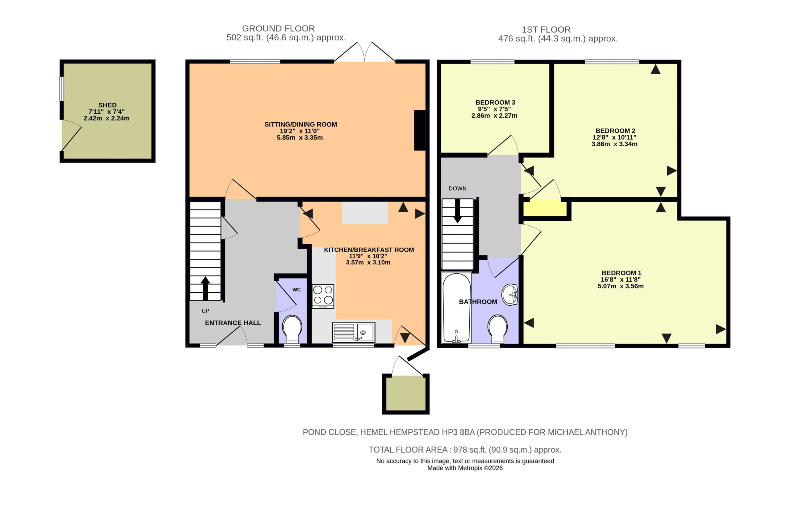 Floorplan for Pond Road, Hemel Hempstead, Hertfordshire, HP3 8BA