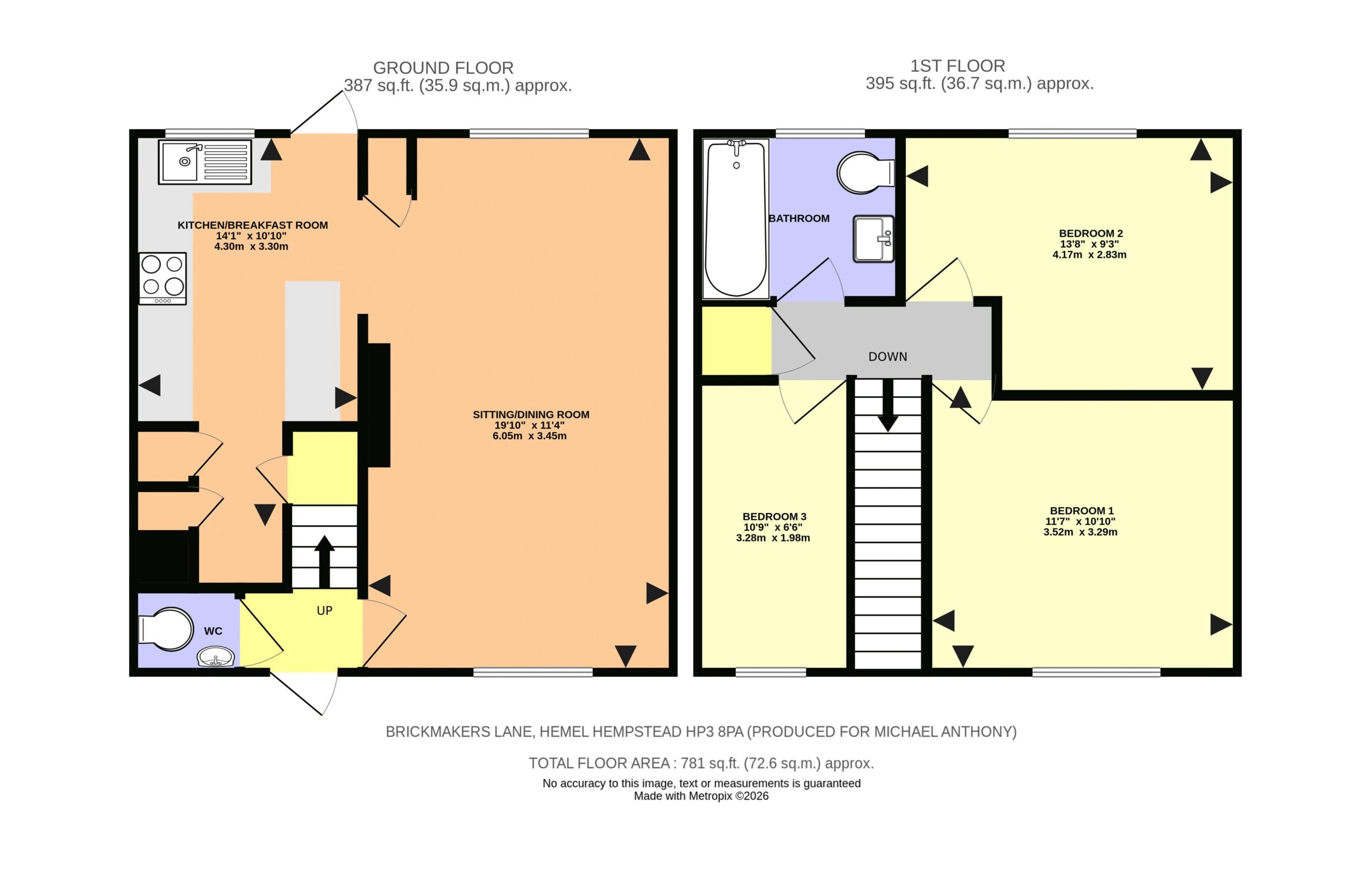 Floorplan for Brickmakers Lane, Hemel Hempstead, Hertfordshire, HP3 8PA