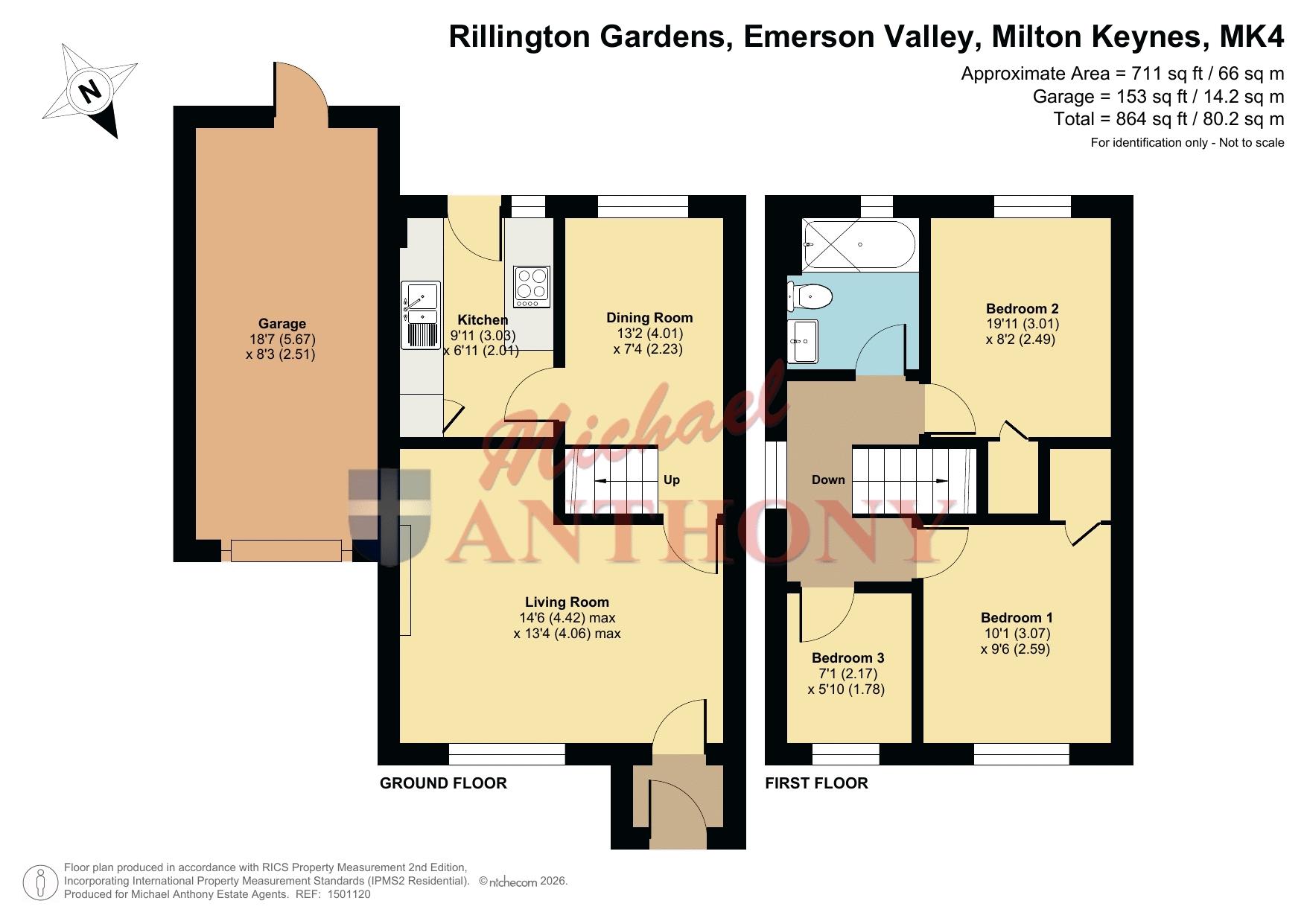 Floorplan for Rillington Gardens, Emerson Valley, Milton Keynes, Buckinghamshire, MK4 2EB
