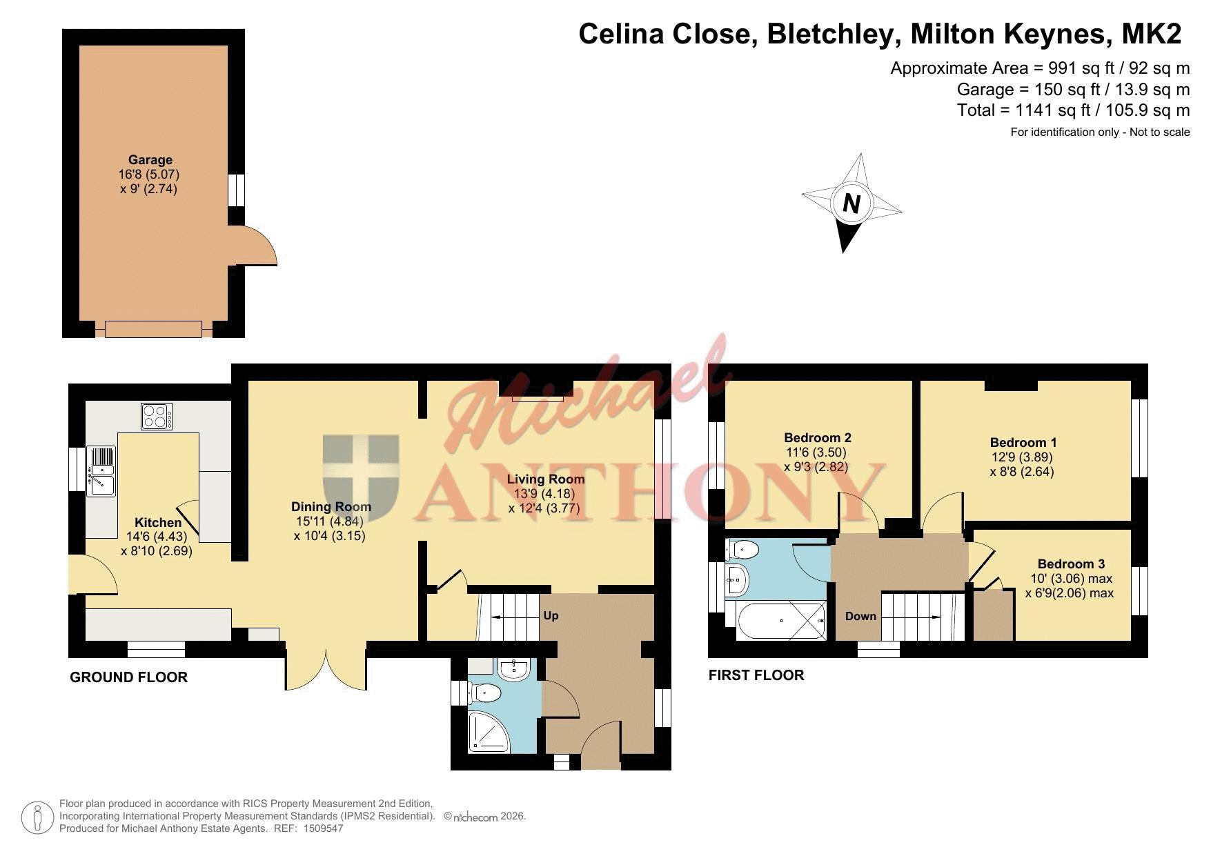 Floorplan for Celina Close, Bletchley, Milton Keynes, Buckinghamshire, MK2 3LS