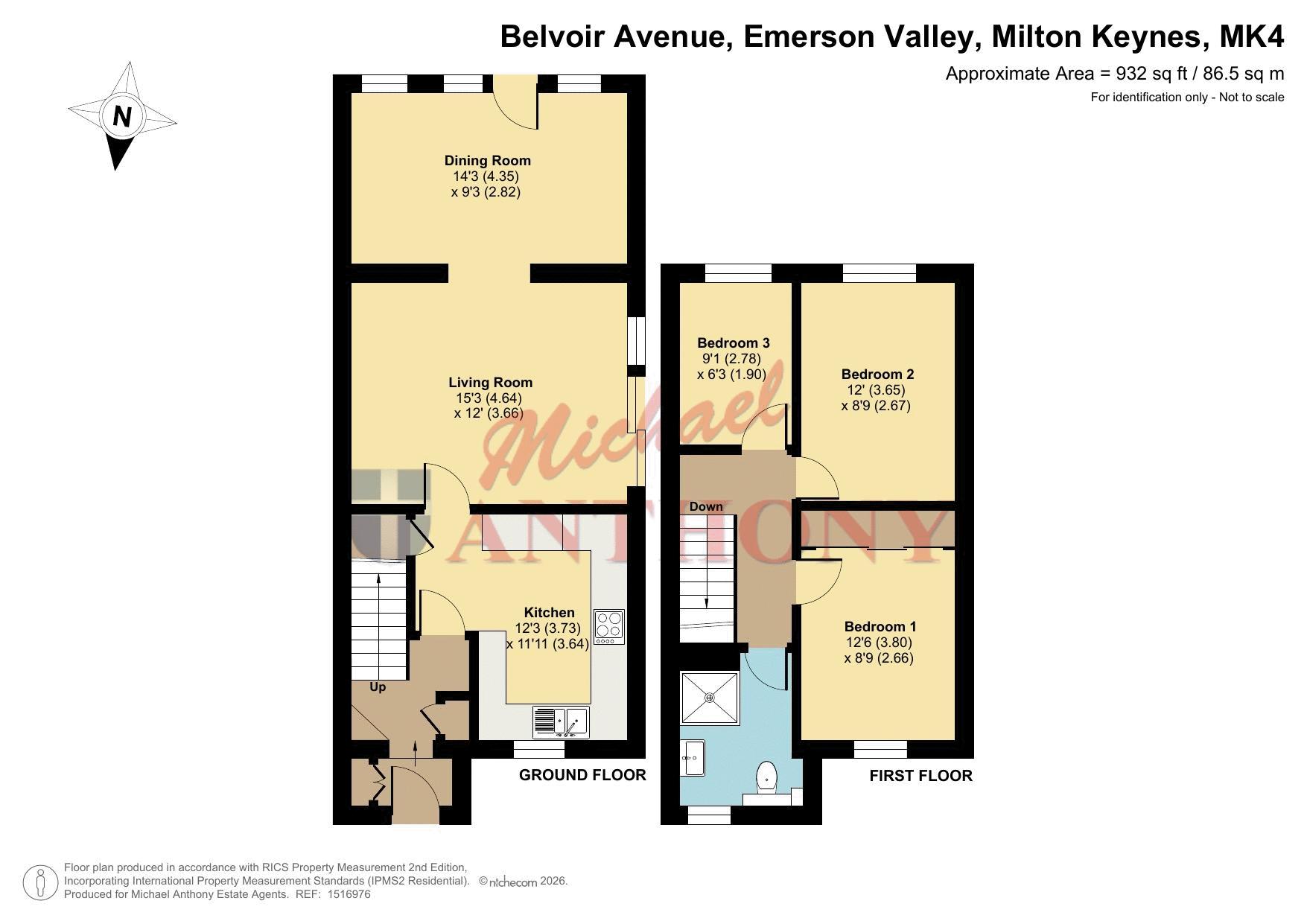 Floorplan for Belvoir Avenue, Emerson Valley, Milton Keynes, Buckinghamshire, MK4 2AE
