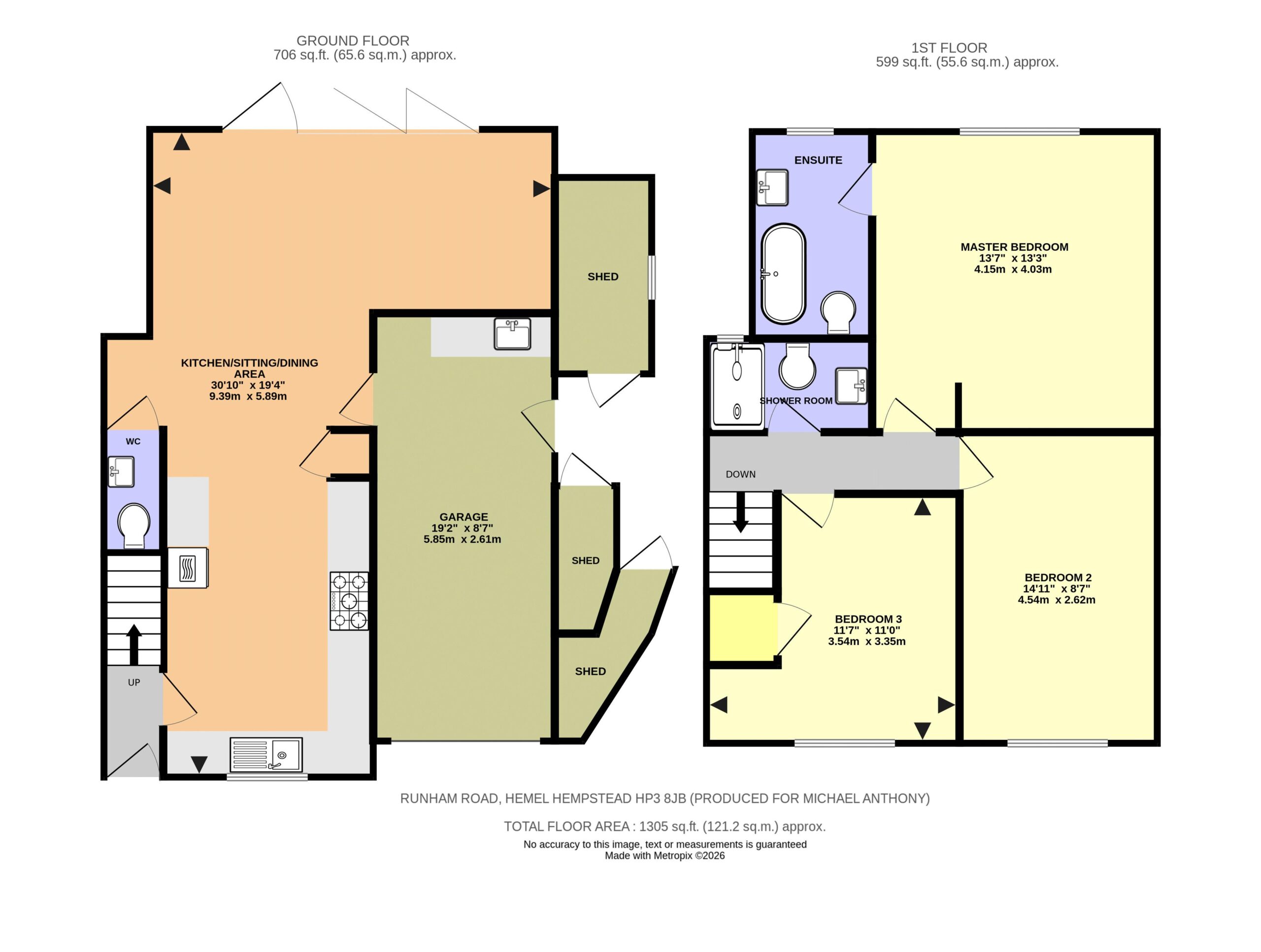 Floorplan for Runham Road, Hemel Hempstead, Hertfordshire, HP3 9JB
