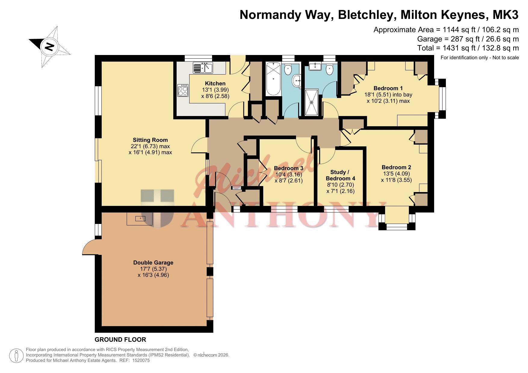 Floorplan for Normandy Way, Bletchley, Milton Keynes, Buckinghamshire, MK3 7UN