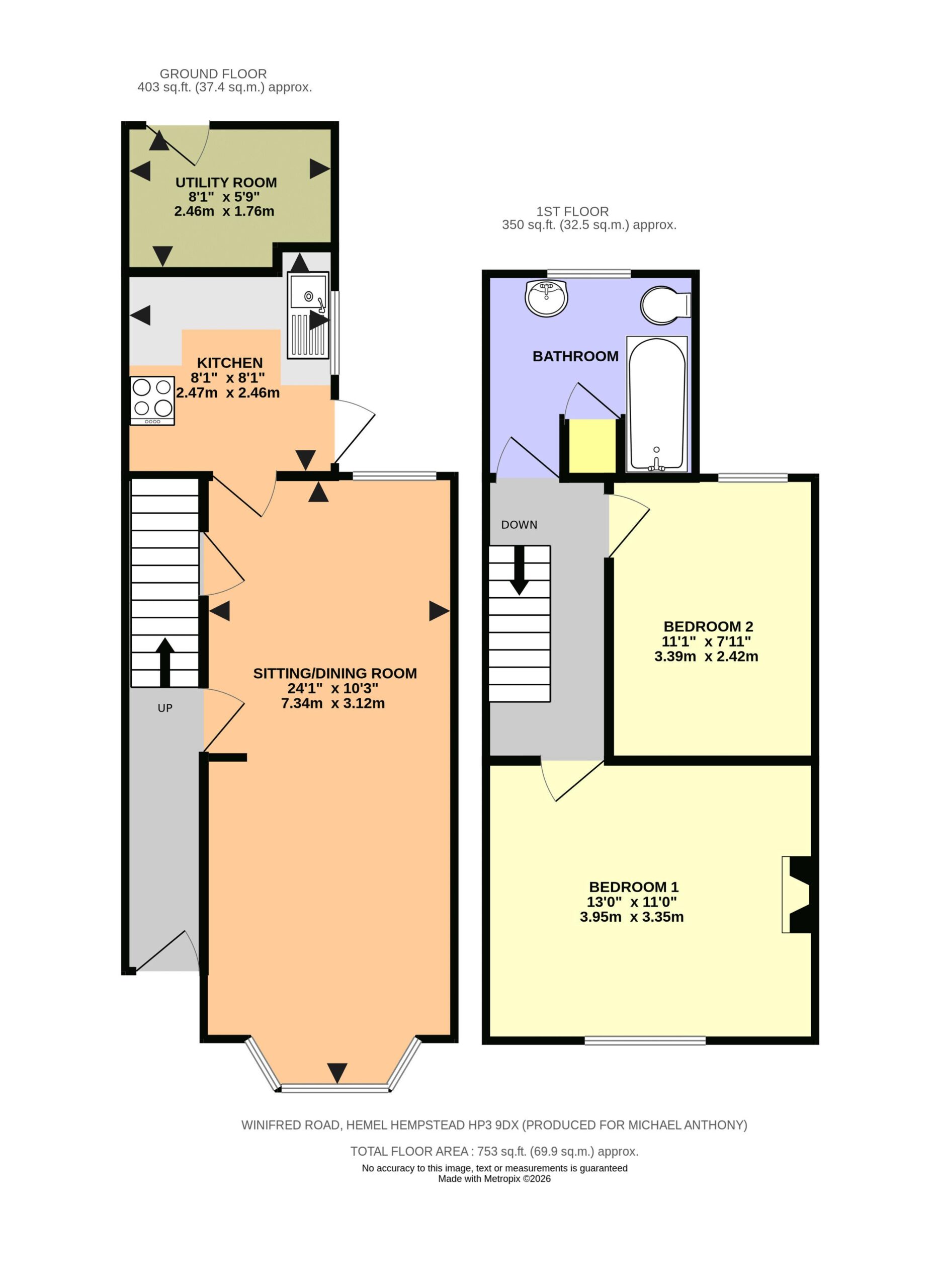 Floorplan for Winifred Road, Hemel Hempstead, Hertfordshire, HP3 9DX
