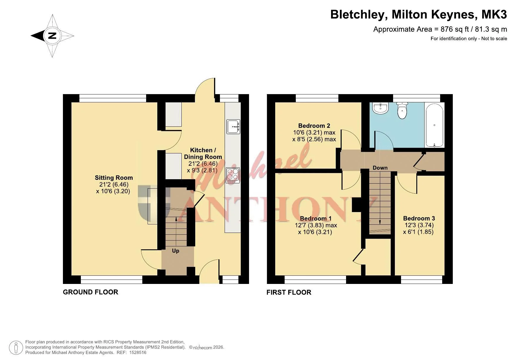 Floorplan for Furness Crescent, Bletchley, Milton Keynes, Buckinghamshire, MK3 6NR