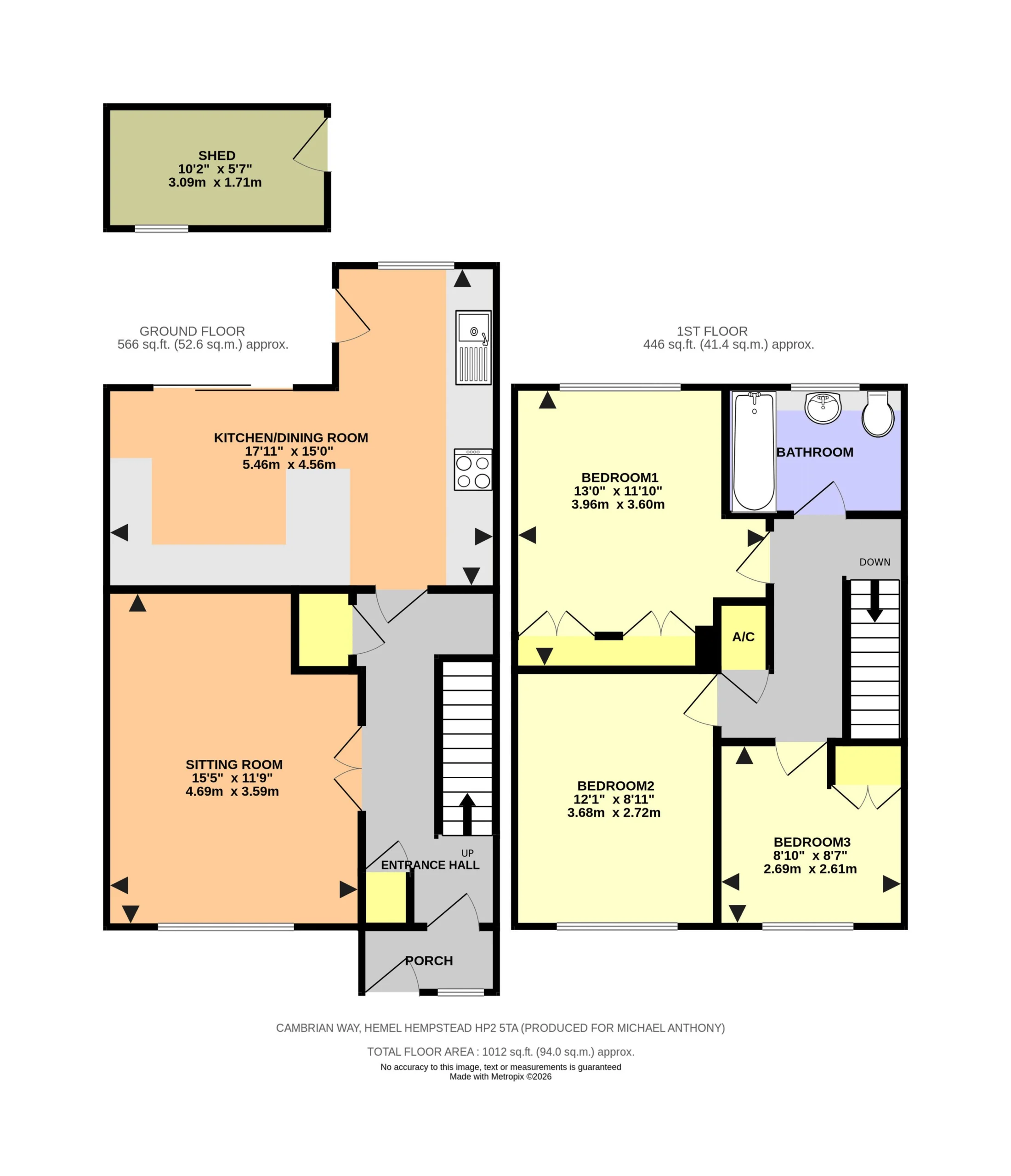 Floorplan for Cambrian Way, Hemel Hempstead, Hertfordshire, HP2 5TA