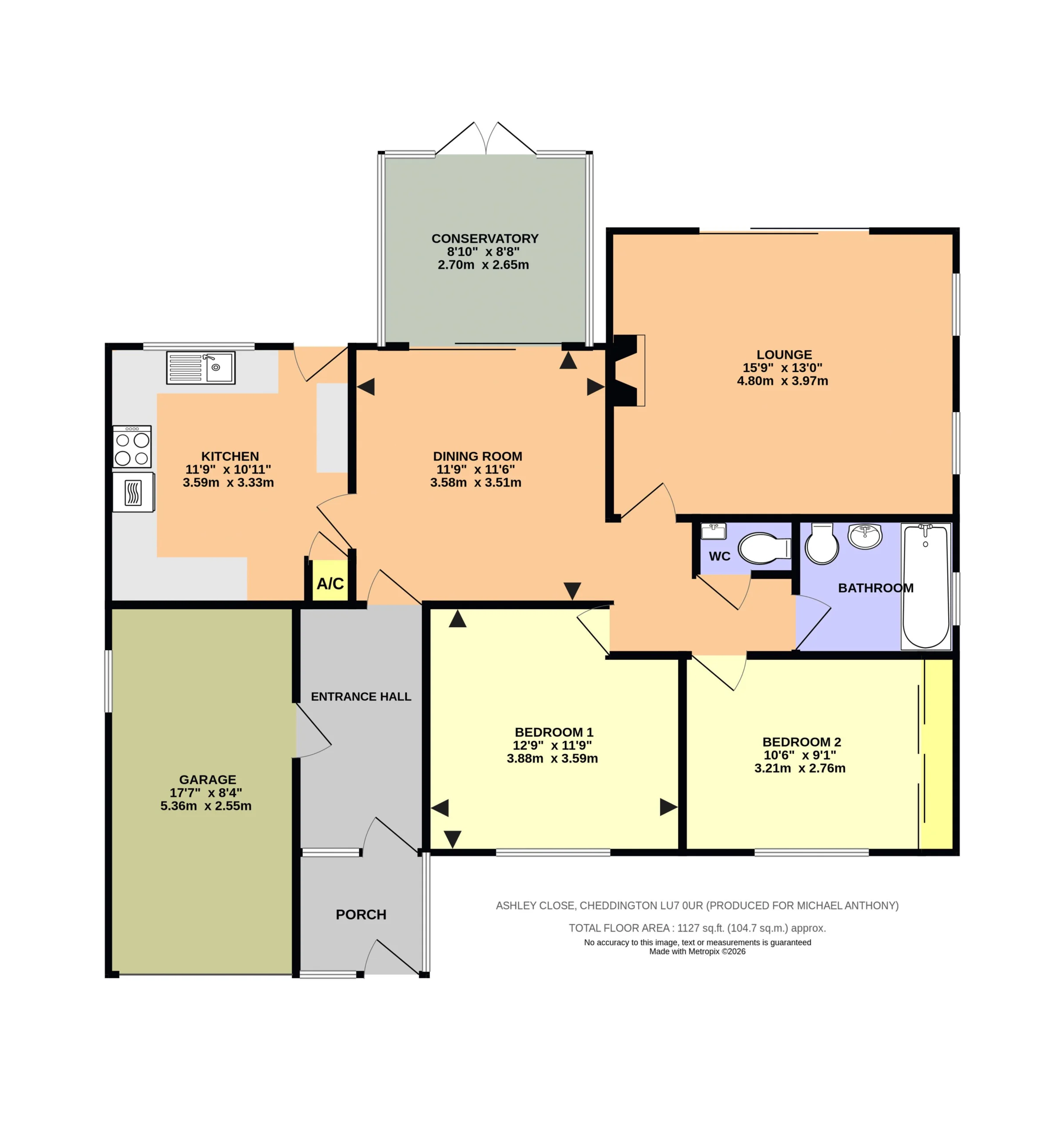Floorplan for Ashley Close, Cheddington, Buckinghamshire, LU7 0UR