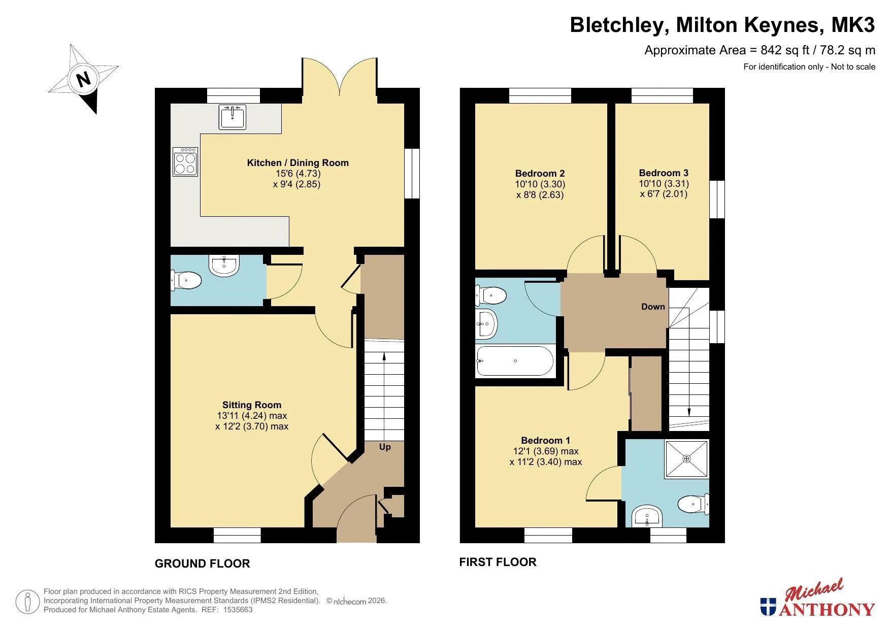 Floorplan for Osea Grove, Bletchley, Milton Keynes, Buckinghamshire, MK3 5SE