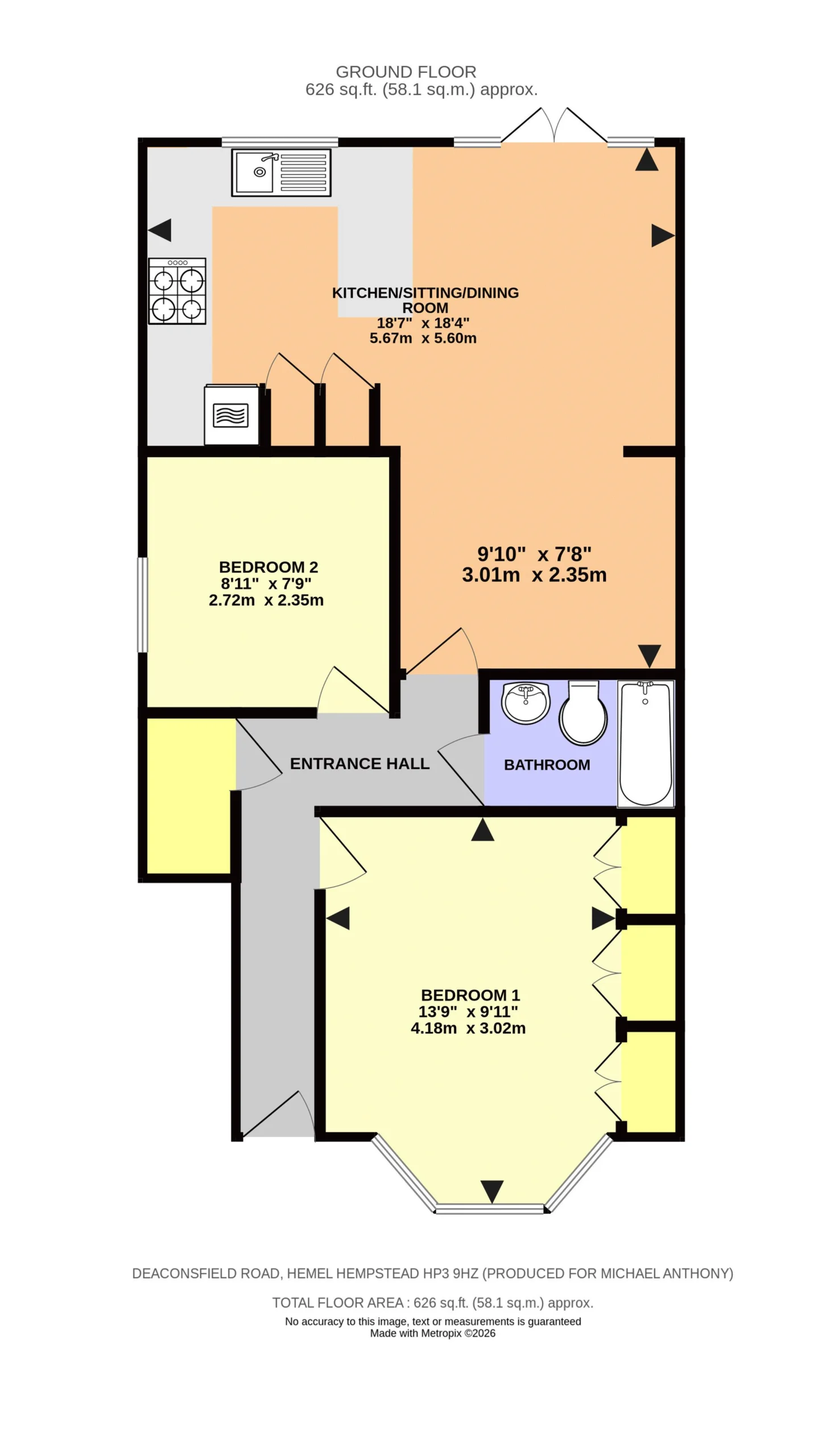Floorplan for Deaconsfield Road, Hemel Hempstead, Hertfordshire, HP3 9HZ